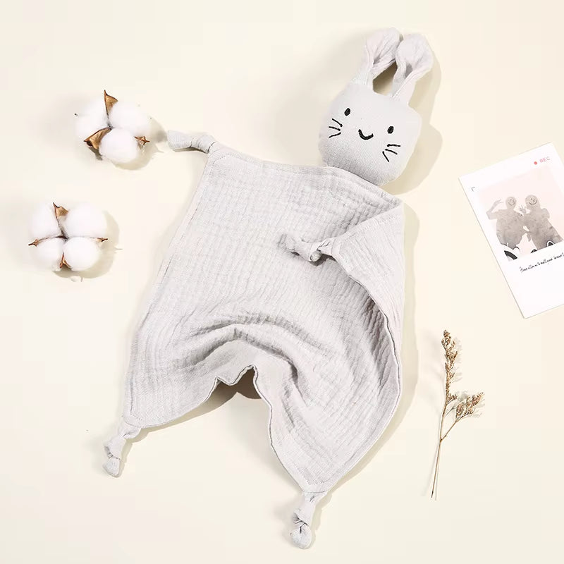 Baby Cotton Muslin Comfortable Blanket Cute Cat Doll for Infant Kids Sleep Appease Towel Children Rabbit Saliva Scarf
