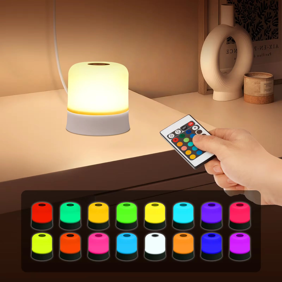 Touch Night Light RGB Dimmable Rechargeable Remote Control Table Lamp for Bedroom Living Room Ambient Light